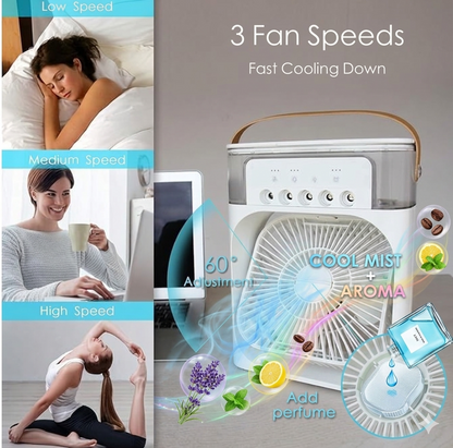 Mini Portable Air Cooler – Powerful Personal Evaporative Cooling Fan with 5 Spray Mist Modes, 3-Speed Quiet Desk Fan, USB Powered Humidifier & Night Light for Bedroom and Office