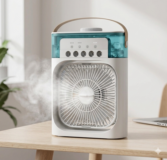Mini Portable Air Cooler – Powerful Personal Evaporative Cooling Fan with 5 Spray Mist Modes, 3-Speed Quiet Desk Fan, USB Powered Humidifier & Night Light for Bedroom and Office